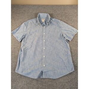 LL Bean Mens Blue Chambray Short Sleeve Button Down Shirt Large 500509 #2381